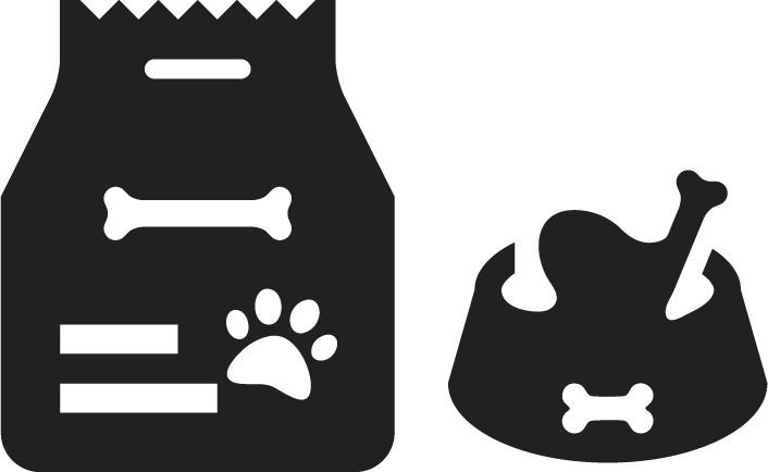 Koiranruokapussi ja ruokakuppi ikonit.